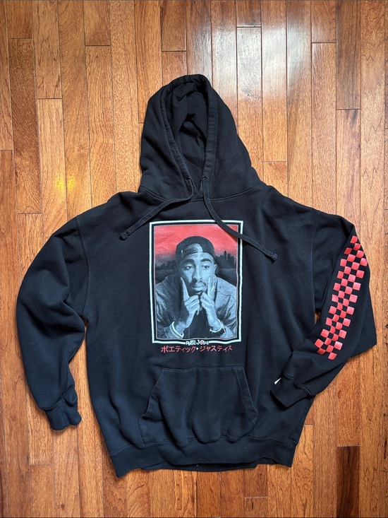 Poetic Justice Other - Poetic Justice Black 2Pac Hoodie with Checker Sleeve Size Large